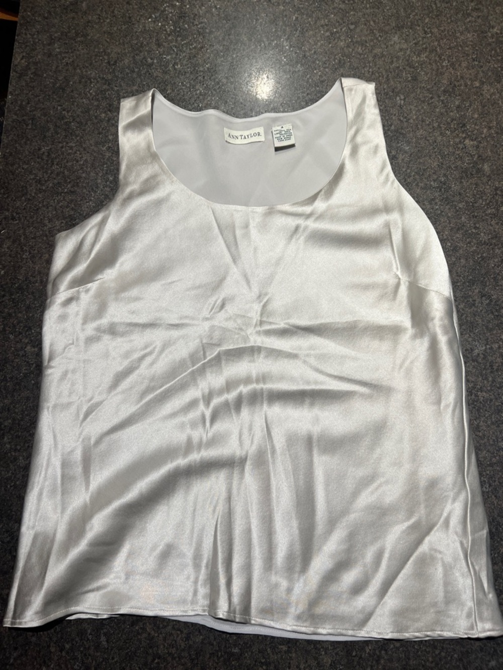 Ann Taylor Silk Silver Sleeveless Shell